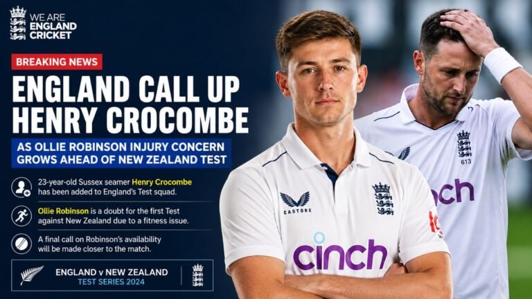 England Call Up Henry Crocombe as Ollie Robinson Injury Concern Grows Ahead of New Zealand Test
